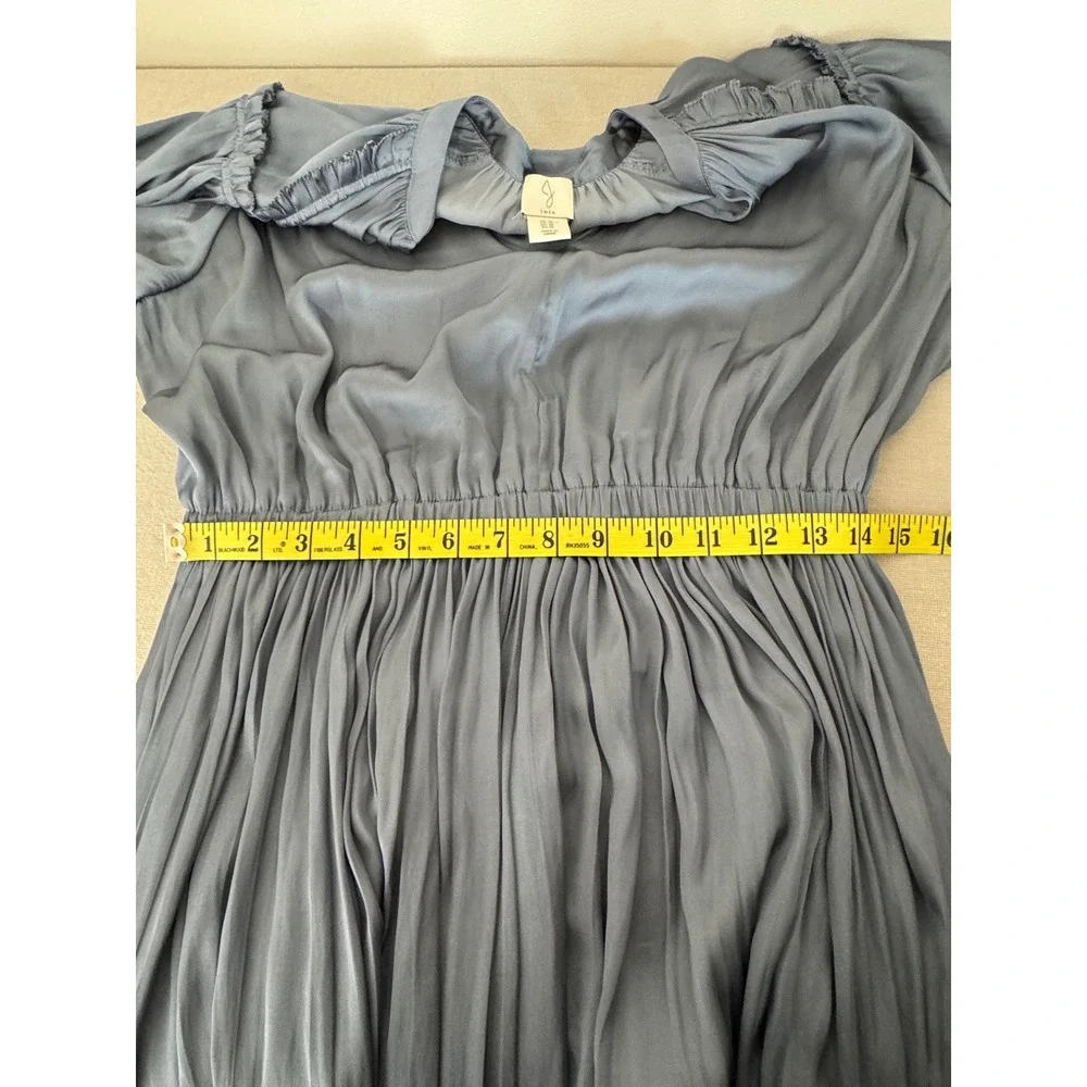 Joie‎ Satin Midi Dress Pleated Skirt Granite Blue Medium